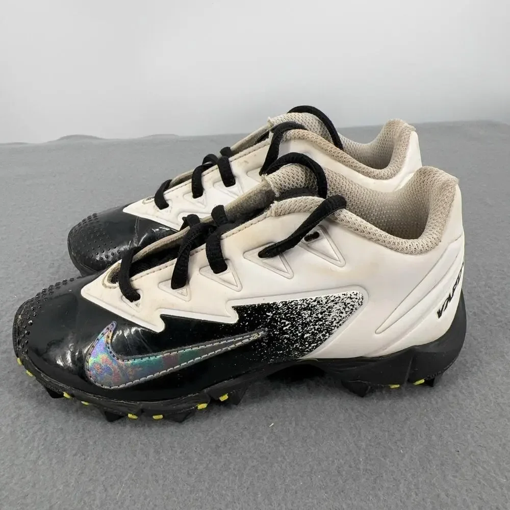 Nike Vapor Youth Baseball Cleats 12C White Black Iridescent Swoosh Kids Fastflex